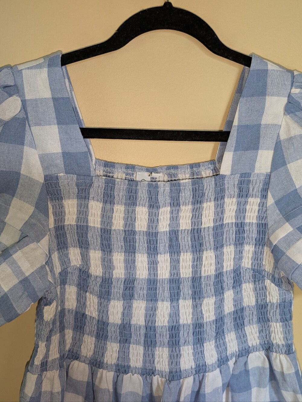 Grace + Karma Blue and White Gingham Puff-Sleeve Smocked Peplum Top - Picture 2 of 6